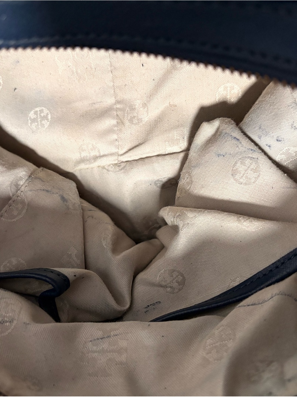 Tory Burch Navy Perforated Logo Satchel with Gold Hardware (REHAB) - Picture 8 of 9